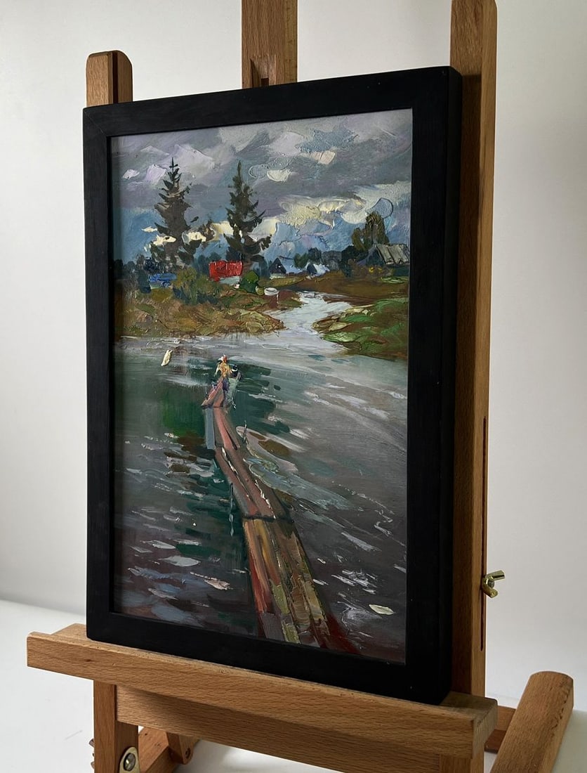 Oil painting Girl on the river bridge Yuriy Suprunchuk - 2