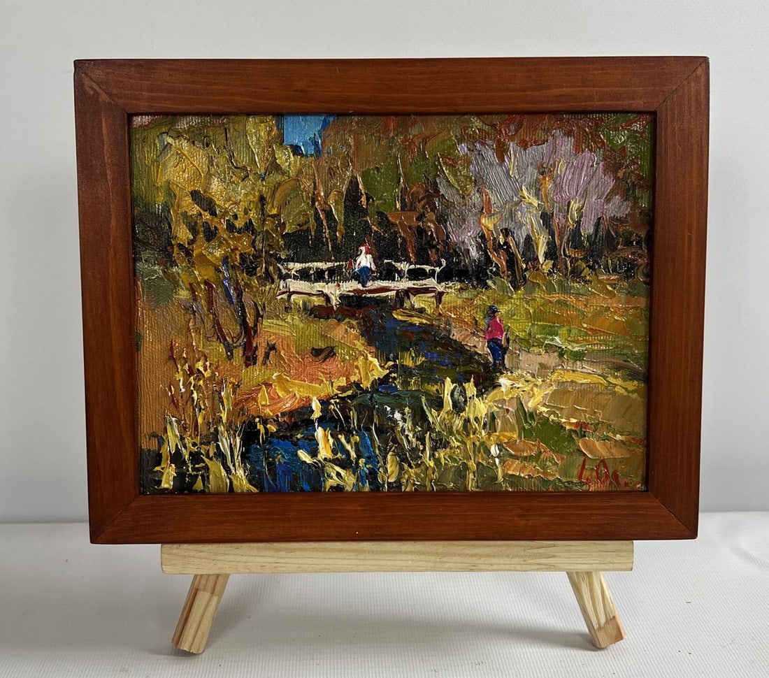 Oil painting Near a quiet river Alex Kalenyuk: Title: Oil painting Near a quiet river Alex Kalenyuk Description: NoAAA4681 The oil painting on canvas titled "Near a Quiet River" is a captivating depiction of a serene autumn day spent in nature,