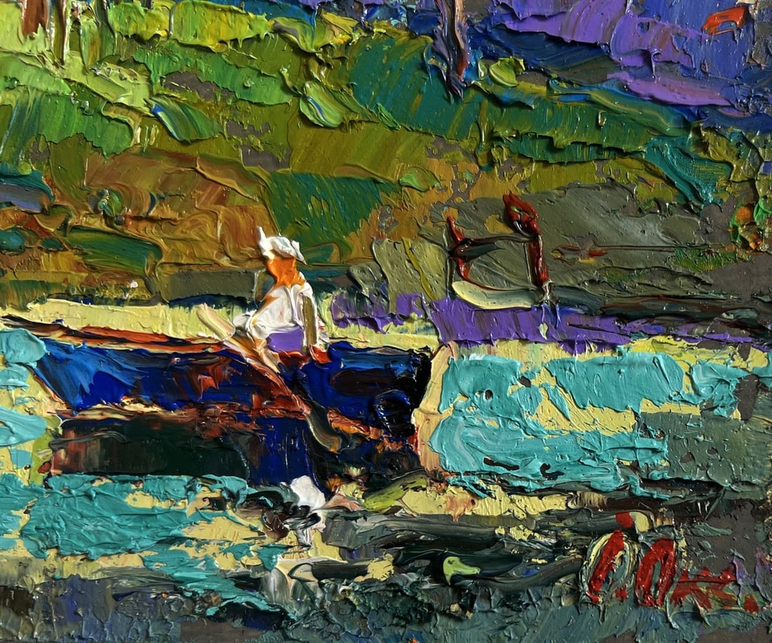 Oil painting Relaxation on the river Oksana Kalenyuk - 7