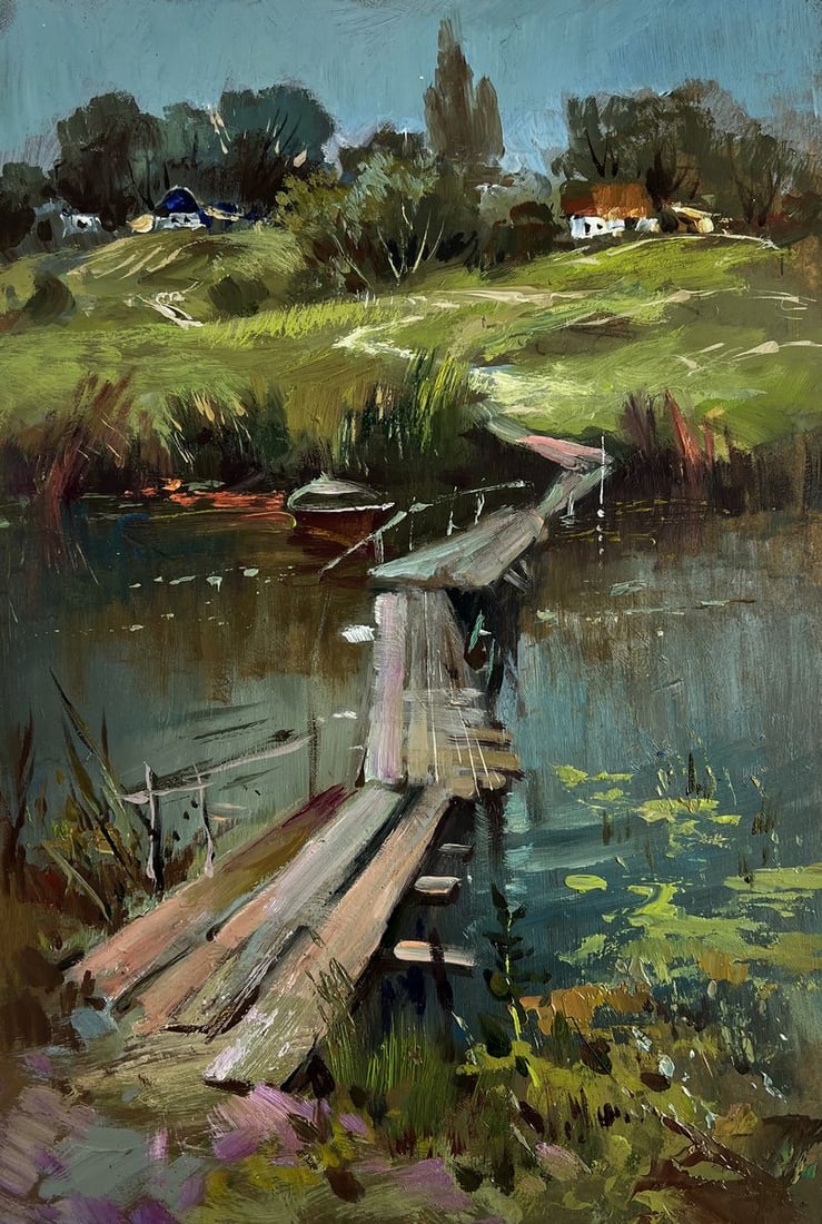 Oil painting Bridge to the village Yuriy Suprunchuk - 3