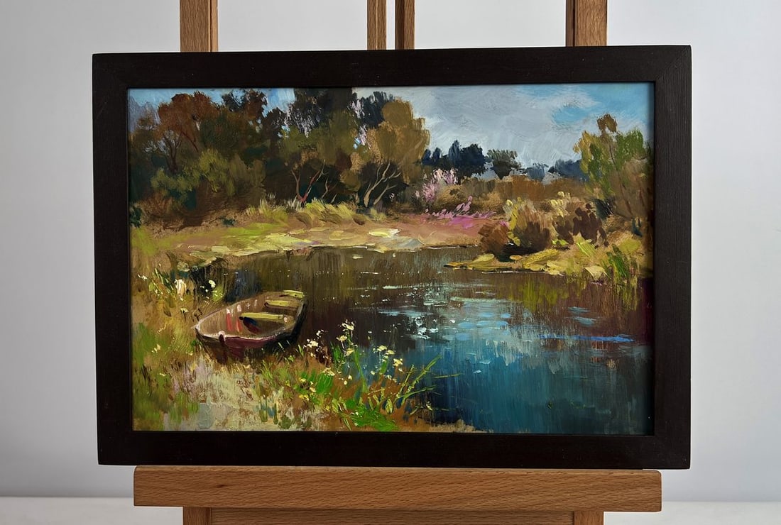 Oil painting Preparing for a boat trip Yuriy Suprunchuk: Title: Oil painting Preparing for a boat trip Yuriy Suprunchuk Description: NoAAA4983 The oil painting on cardboard titled "Preparing for a Boat Trip" immerses the viewer in a serene, intimate corner 