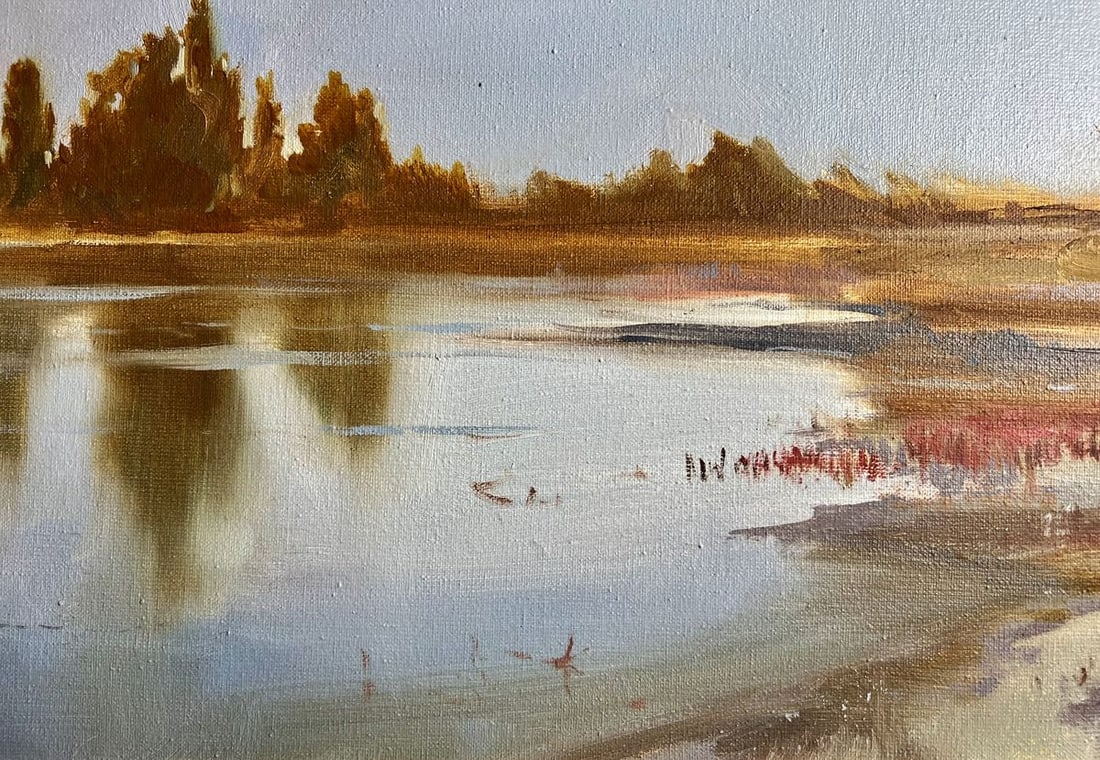 Oil painting Evening by the river Tatyana Derdey - 8