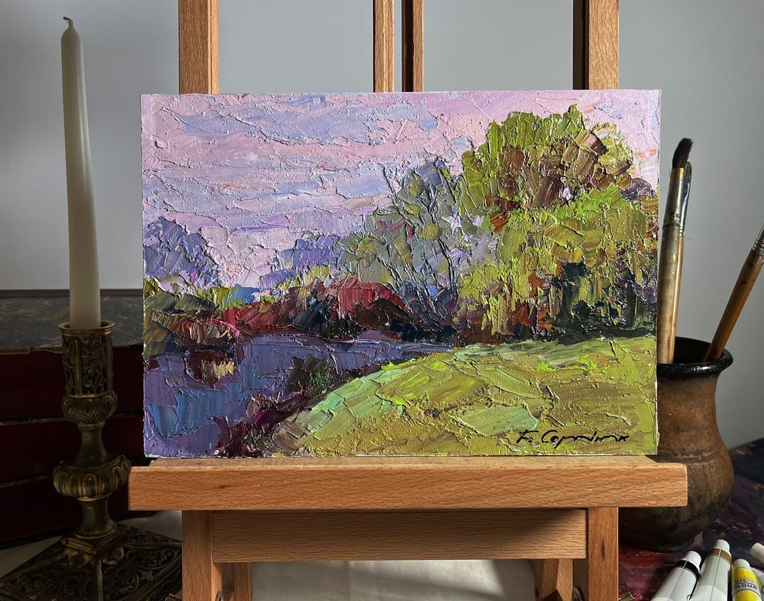Oil painting Hot August day Boris Serdyuk: Title: Oil painting Hot August day Boris Serdyuk Description: NoAAA3683 "Hot August Day" is an expressive Oil painting on cardboard that vividly captures the essence of a late summer afternoon. The