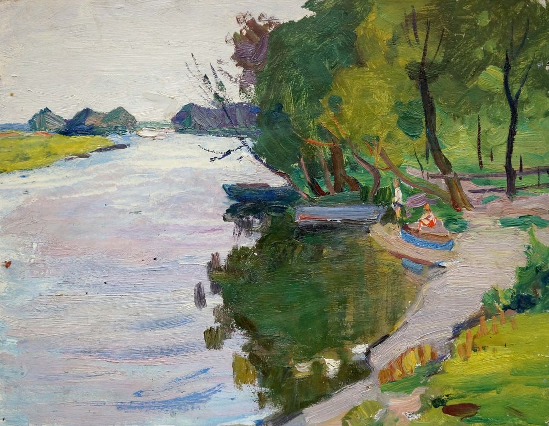 Oil painting Children at the pond Gantman Moses Faybovich (1 of 8)