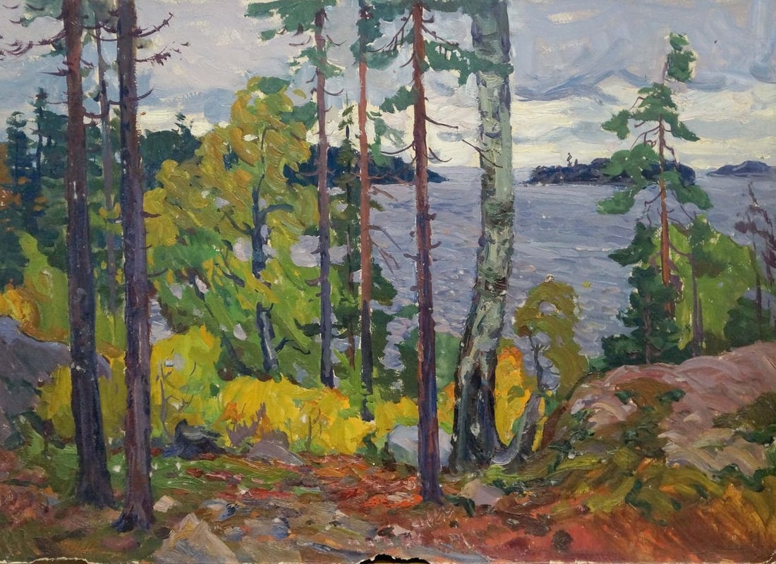 Oil painting River landscape Fomin Anatoly Nikiforovich: Title: Oil painting River landscape Fomin Anatoly Nikiforovich Description: NoVerns 387 *** ABOUT THIS PAINTING *** * TITLE: "River landscape" * ARTISTS: Fomin Anatoly Nikiforovich * SIZE: 49x68 cm/'1
