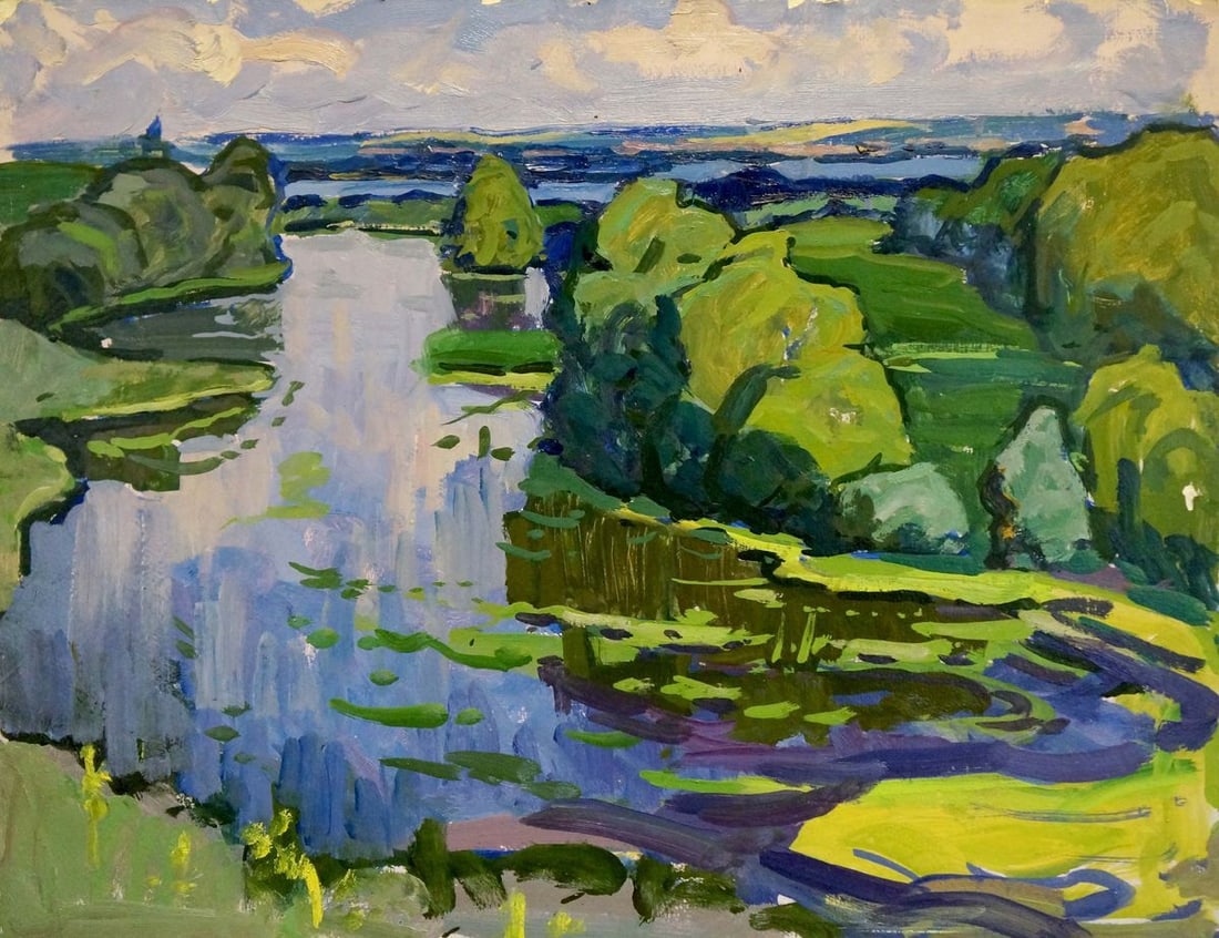 Oil painting On the Dnieper Ruban Grigory Savelievich: Title: Oil painting On the Dnieper Ruban Grigory Savelievich Description: NoVerns 395 *** ABOUT THIS PAINTING *** * TITLE: "On the Dnieper" * ARTISTS: Ruban Grigory Savelievich * SIZE: 47.5x61 cm/'18.