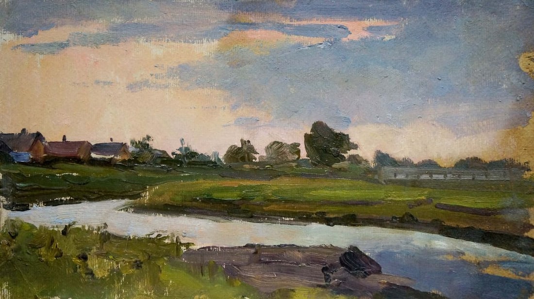 Oil painting Evening landscape Trohimenko Karp Demyanovich: Title: Oil painting Evening landscape Trohimenko Karp Demyanovich Description: NoVerns 532 *** ABOUT THIS PAINTING *** * TITLE: "Evening landscape" * ARTISTS: Trohimenko Karp Demyanovich * SIZE: 20x34