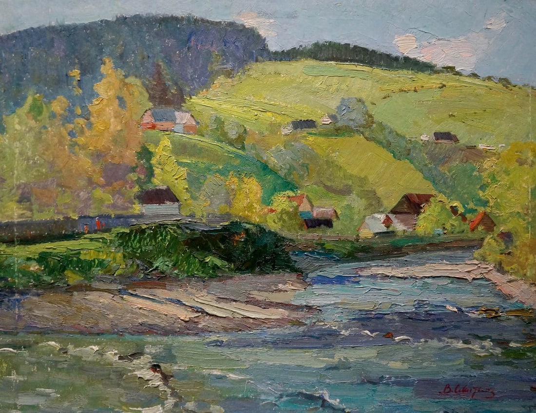 Oil painting Village by the mountain Sevastyanov Viktor Grigorievich: Title: Oil painting Village by the mountain Sevastyanov Viktor Grigorievich Description: NoVerns 740 *** ABOUT THIS PAINTING *** * TITLE: "Village by the mountain" * ARTISTS: Sevastyanov Viktor Grigor