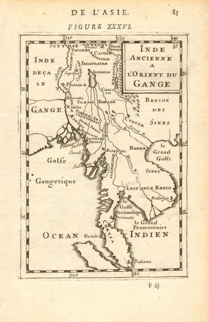 ANCIENT INDOCHINA. 'Inde Ancienne a l'Orient du Gange' Thailand. MALLET 1683 map: Inde Ancienne a l'Orient du Gange' (De L'Asie). ancient India from the Ganges eastwards. The map shows the mythical Lake Chiamay, the supposed source of the 5 great river systems of Southeast Asia