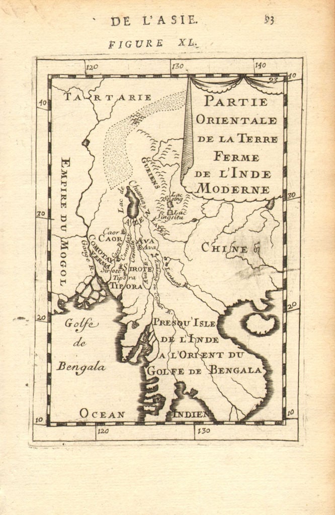 INDOCHINA/BENGAL RIVERS. Burma Siam Vietnam. Mythical Lake Chiamay. 1683 map: Partie Orientale de la Terre Ferme de l'Inde Moderne' (De L'Asie). The map shows the mythical Lake Chiamay, the supposed source of the 5 great river systems of Southeast Asia (the Dharla, the Irrawadd