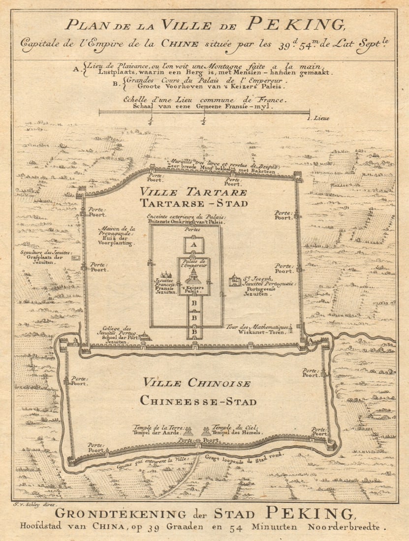 Plan de la Ville de Peking'. Beijing city plan. China. BELLIN/SCHLEY 1749 map: Plan de la Ville de Peking , Capitale de l'Empire de la Chine [Plan of the City of Beijing, Capital of the Chinese Empire] by Schley, Jakob van der & Bellin, Jacques Nicolas. Published 1749. Antique