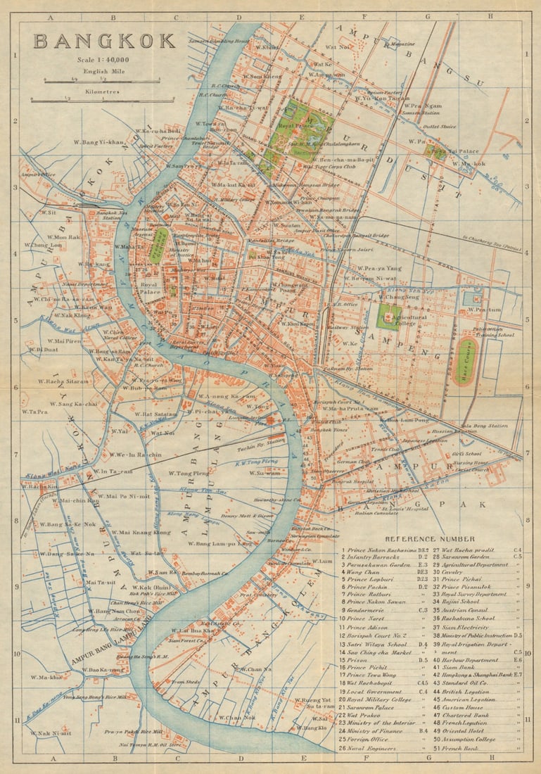 Bangkok antique town city plan. Thailand 1920 old map chart: Bangkok'. Imperial Japanese Government Railways. Published 1920. Antique colour map. Size 28 x 19 cm | 11.0 x 7.5 inches. Condition: Good; suitable for framing. Please check the scan for any blemishes