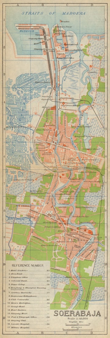 Surabaya antique town city plan. "Soerabaja". East Java, Indonesia 1920 map (1 of 1)