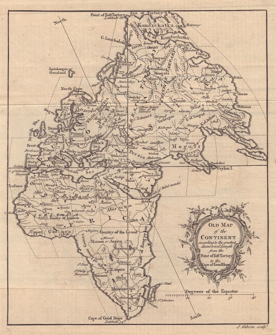 Old Map of the Continent Europe Africa Asia Eastern Hemisphere. GIBSON 1758 (1 of 1)