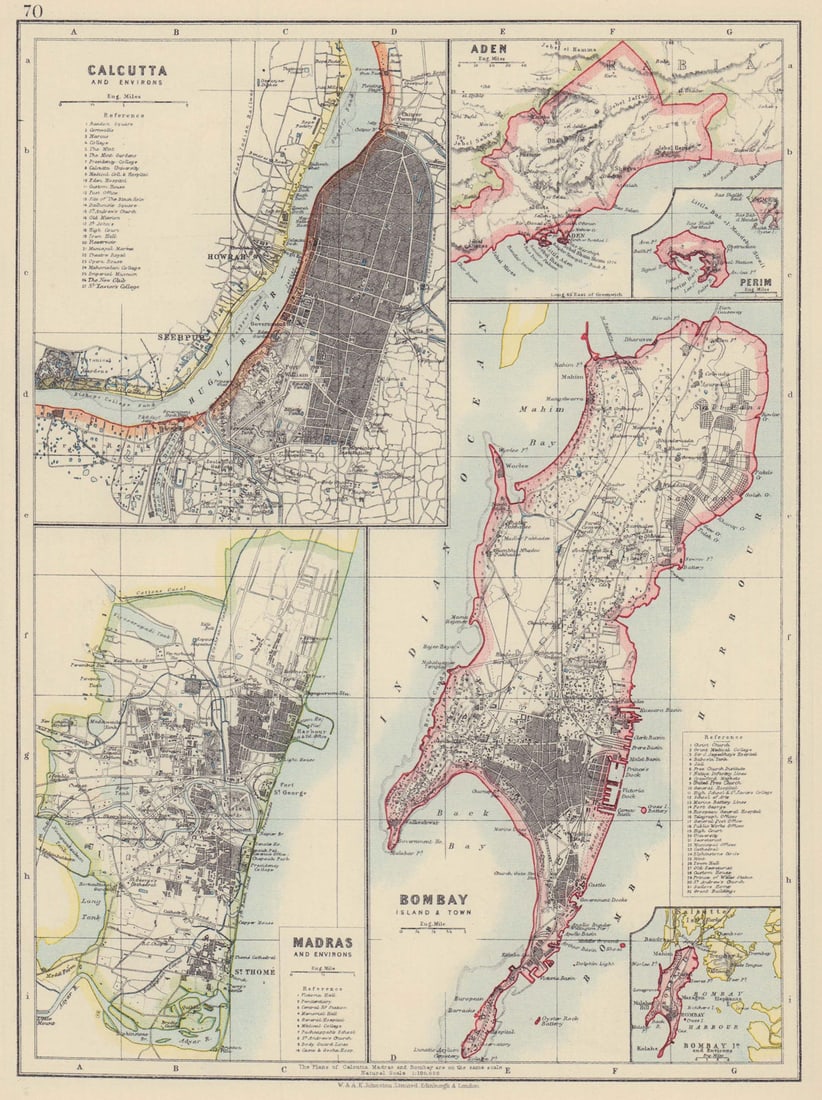 BRITISH INDIA CITIES. Calcutta Kolkata Madras Chennai Bombay Mumbai 1910 map (1 of 1)