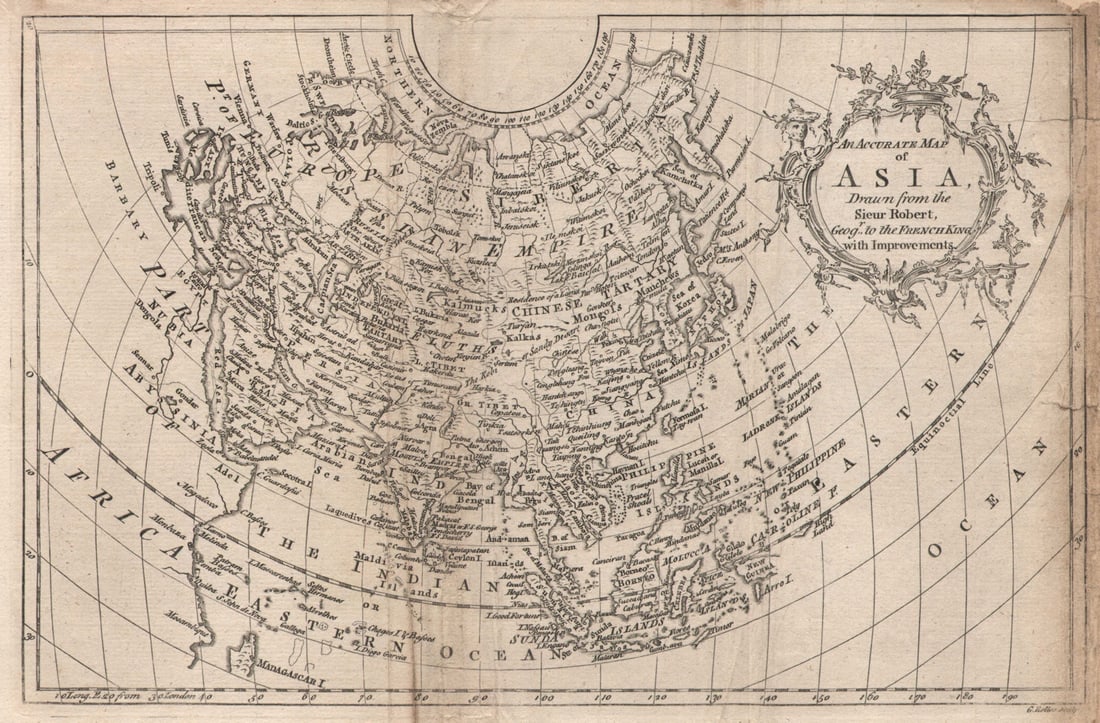 An accurate map of Asia drawn from the Sieur Robert ROLLOS 1766 old: An Accurate map of Asia Drawn from the Sieur Robert Geogr. to the French King with Improvements' by Rollos, George. Published 1766. Antique copperplate map. Size 20 x 30 cm | 8.0 x 12.0 inches. Condit