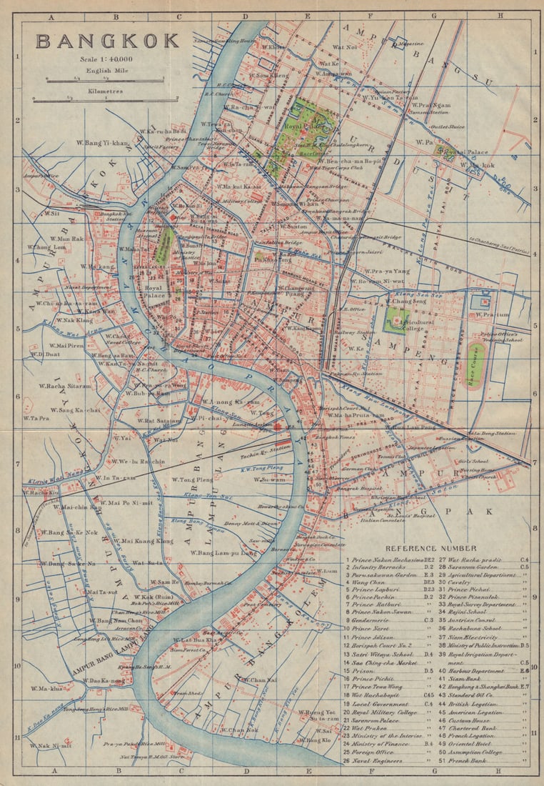 Bangkok antique town city plan. Thailand 1917 old map chart: Bangkok'. Imperial Japanese Government Railways. Published 1917. Antique colour map. Size 28 x 19 cm | 11.0 x 7.5 inches. Condition: Good; suitable for framing. The image shown may have been taken fro