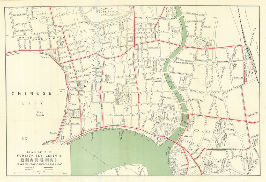 City plan of the Foreign Settlements in Shanghai, China by Carl Crow 1921 map (1 of 1)