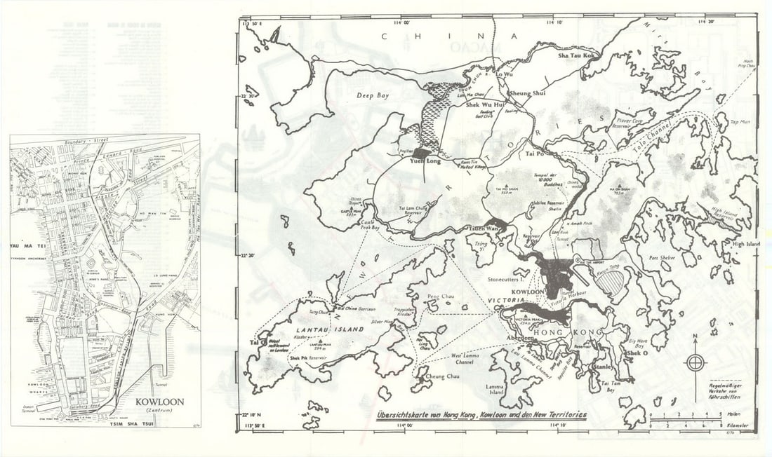 Hong Kong & New Territories sketch map. Kowloon street plan 1975 old: [Hong Kong] / Kowloon by Anonymous. Published Map drawn 1974. Published 1975. Vintage tourist sketch map. Size 30 x 50 cm | 12.0 x 19.5 inches. Condition: Good; suitable for framing. Please check the