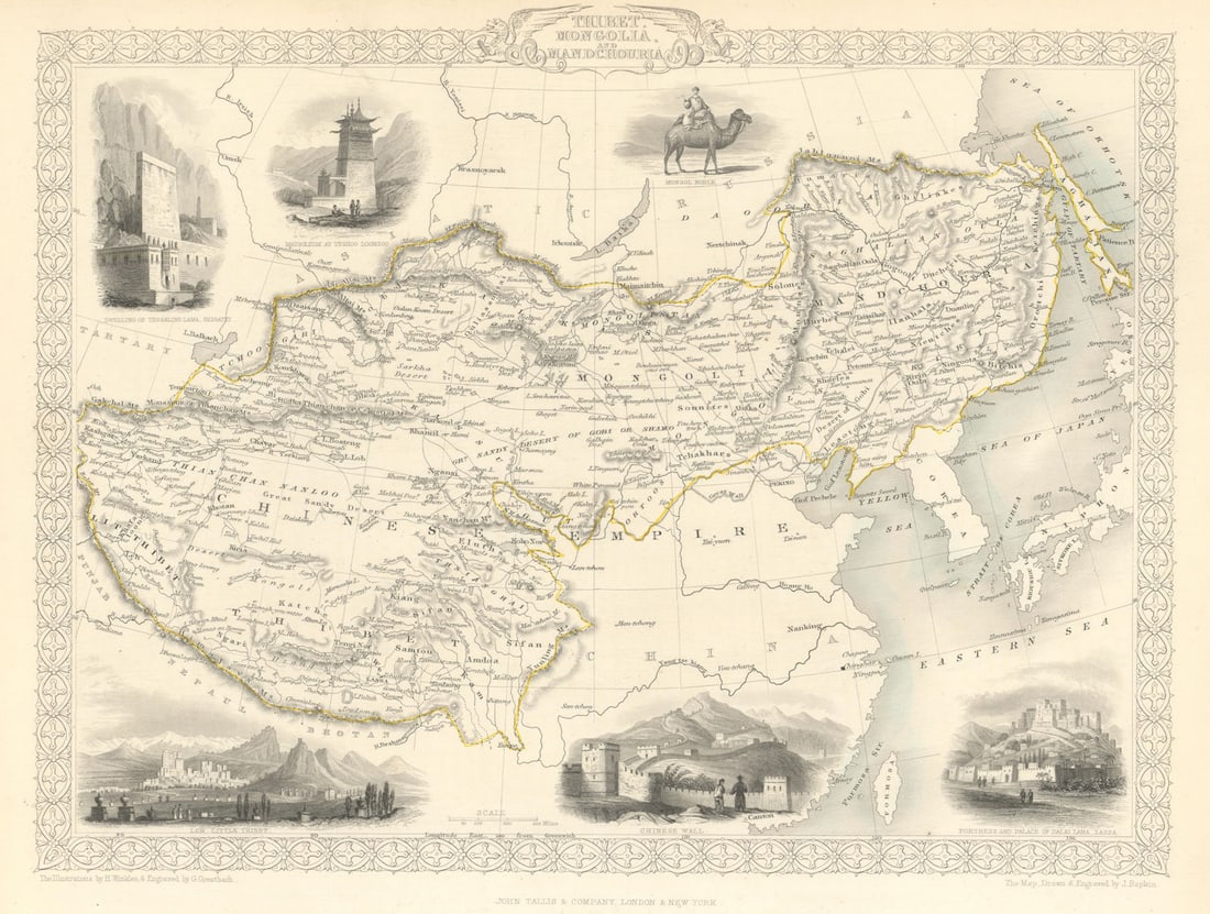 THIBET MONGOLIA MANDCHOURIA.Tibet Manchuria Ladakh China.TALLIS/RAPKIN 1851 map (1 of 1)
