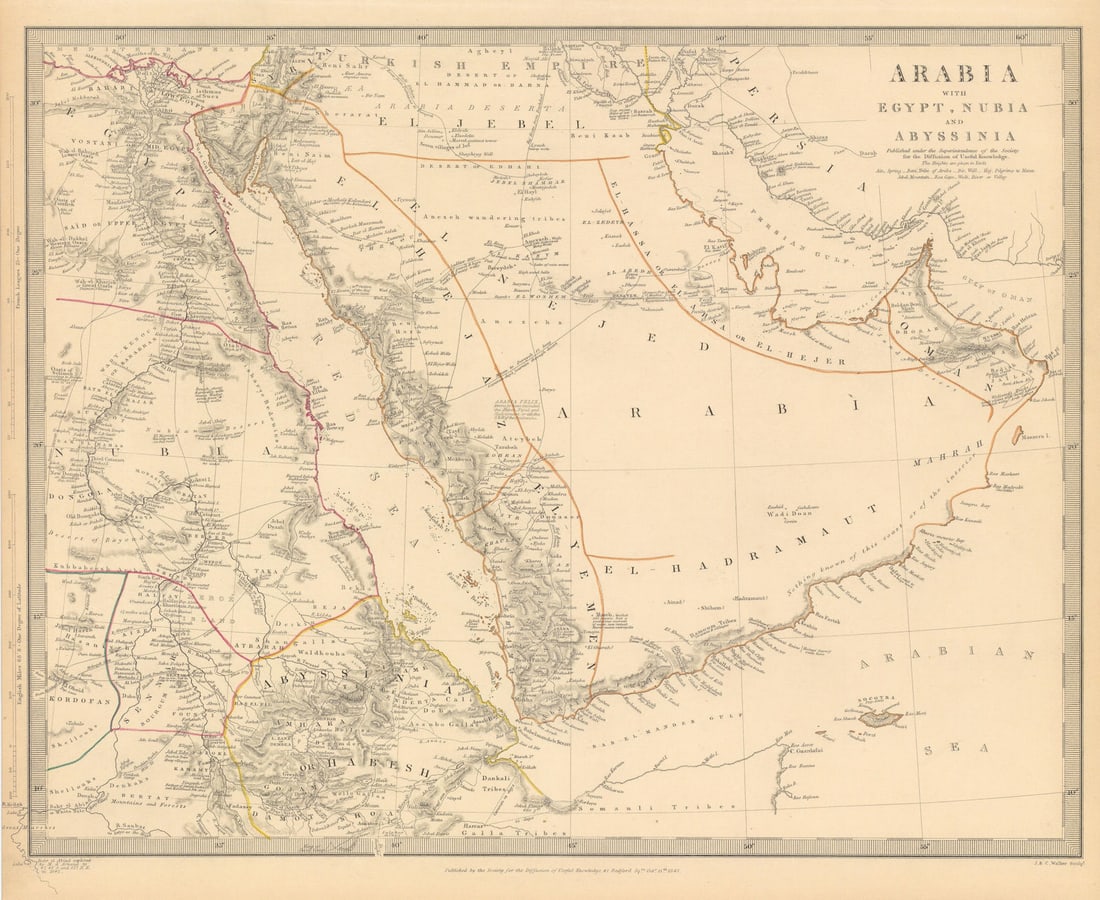 ARABIA.Egypt,Nubia,Abyssinia.Persian Gulf;Red Sea.Eritrea Oman.SDUK 1844 map (1 of 1)
