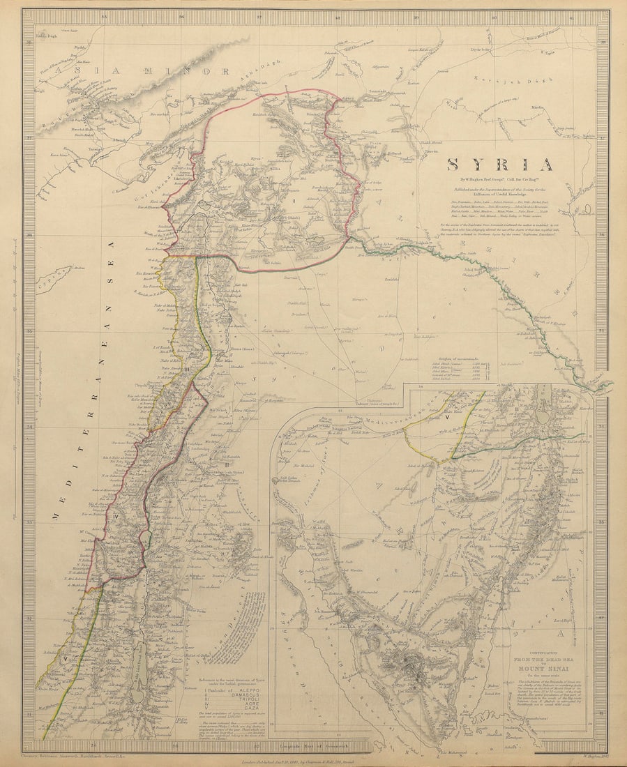 LEVANT. Syria (Modern) ; inset from the Dead Sea to Mount Sinai. SDUK 1844 map (1 of 1)