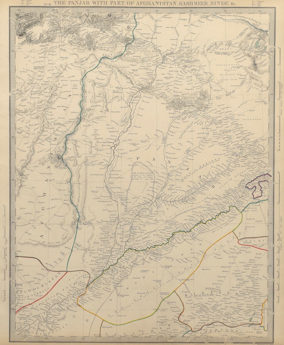 PAKISTAN. the Punjab, Afghanistan, Kashmir, and Sinde. SDUK 1844 old map: THE PANJAB, AFGHANISTAN, KASHMEER, AND SINDE.' by S.D.U.K. - Society for the Diffusion of Useful Knowledge. Published 1844 - This map was originally published by The Society for the Diffusion of Usefu