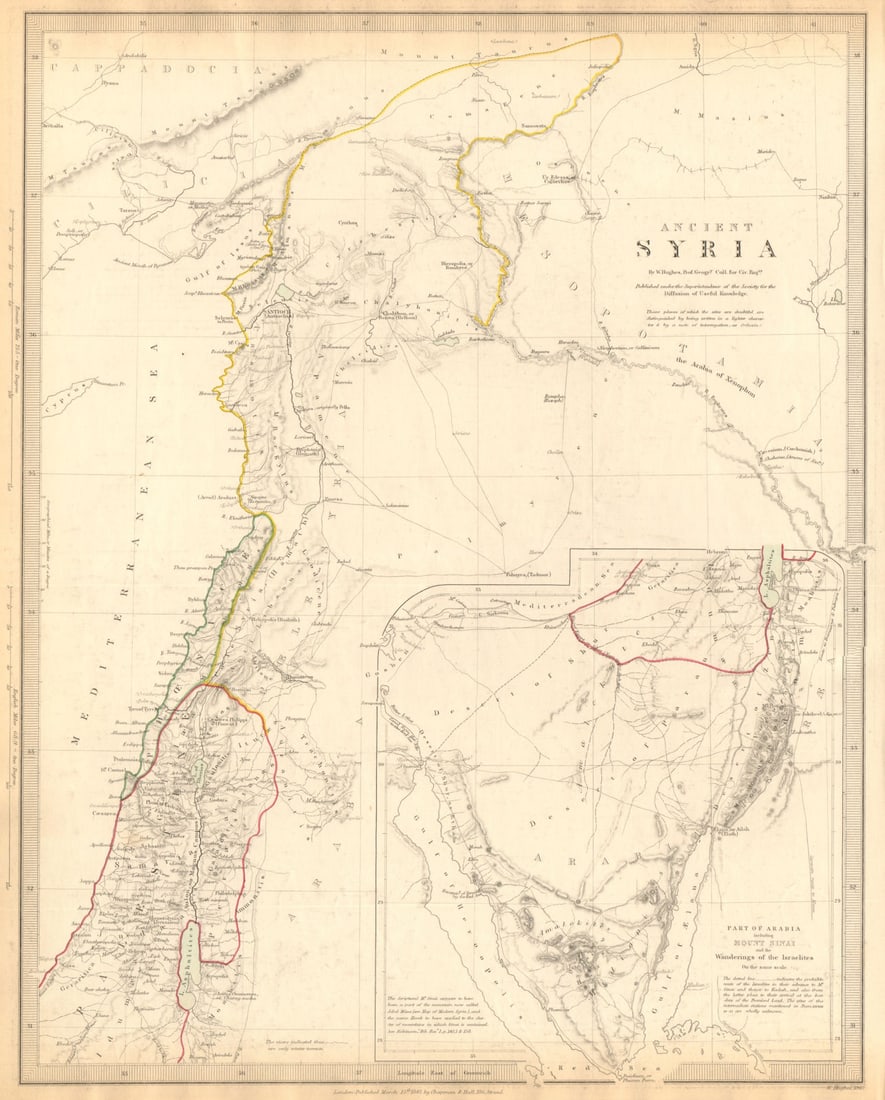 ANCIENT SYRIA. Levant; Sinai.wanderings of the Israelites. SDUK 1844 old map: ANCIENT SYRIA; inset part of Arabia including Mount Sinai showing the wanderings of the Israelites' by S.D.U.K. - Society for the Diffusion of Useful Knowledge. Published 1844 - This map was originall