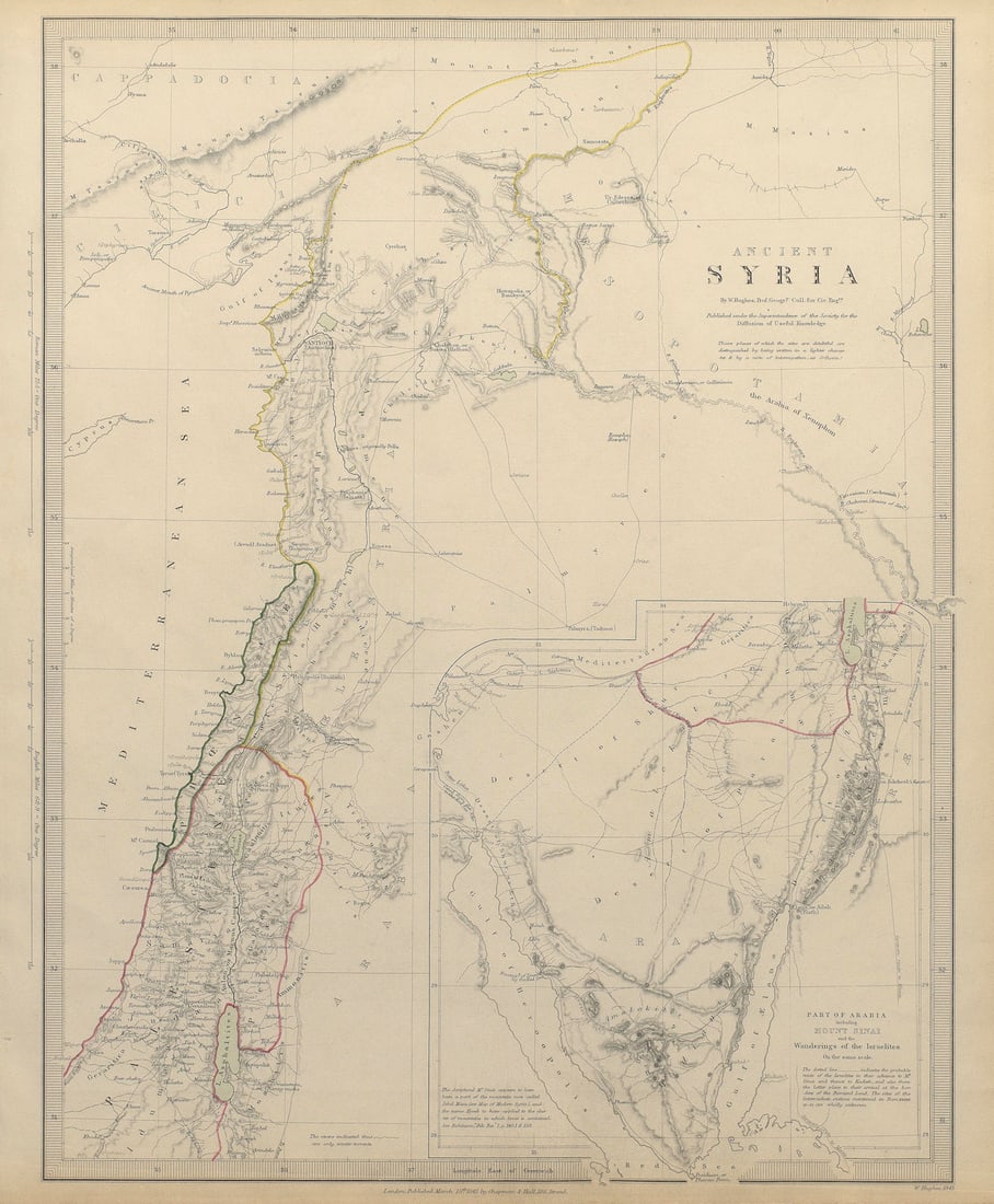ANCIENT SYRIA Levant Lebanon Palestine. Sinai Israelite wanderings SDUK 1844 map: ANCIENT SYRIA; inset part of Arabia including Mount Sinai showing the wanderings of the Israelites' by S.D.U.K. - Society for the Diffusion of Useful Knowledge. Published 1844 - This map was