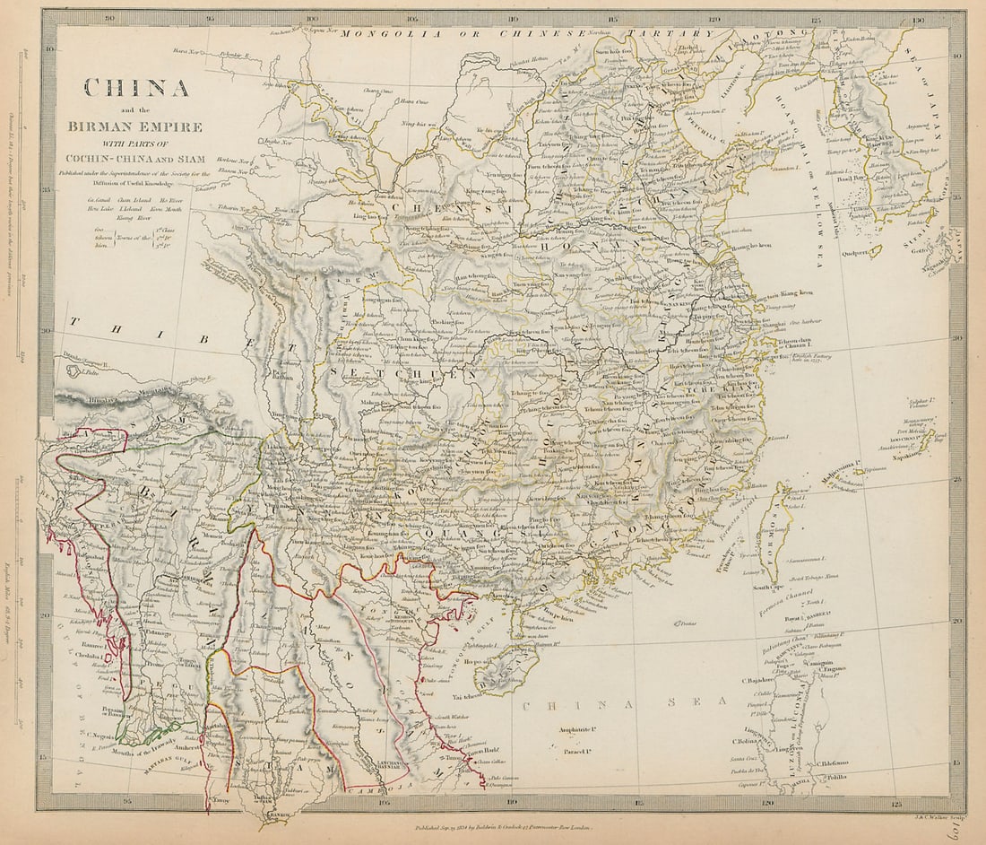 CHINA & BIRMAN EMPIRE Burma Cochinchina Thailand Siam Korea SDUK 1844 old map: CHINA AND BIRMAN EMPIRE WITH PARTS OF COCHIN CHINA AND SIAM' by S.D.U.K. - Society for the Diffusion of Useful Knowledge. Published 1844 - This map was originally published by Baldwin & Cradock in