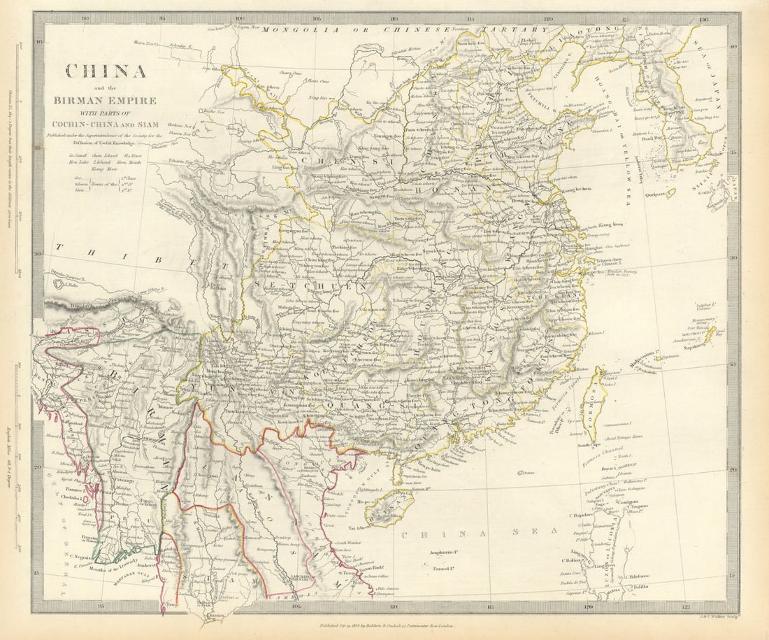 CHINA & BIRMAN EMPIRE. Burma Cochinchina Siam (Thailand) Korea. SDUK 1844 map: CHINA AND BIRMAN EMPIRE WITH PARTS OF COCHIN CHINA AND SIAM' by S.D.U.K. - Society for the Diffusion of Useful Knowledge. Published 1844 - This map was originally published by Baldwin & Cradock in 183
