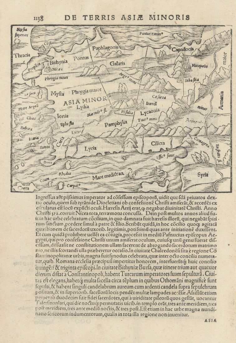 De Terris Asiae Minoris. Asia Minor or Anatolia. Turkey. MuNSTER 1572 old map: De Terris Asiae Minoris [Asia Minor or Anatolia] by Munster, Sebastian. Published 1572. Antique 16th century woodcut map. Size 28 x 19 cm | 11.0 x 7.5 inches. Condition: Good; suitable for framing. A 