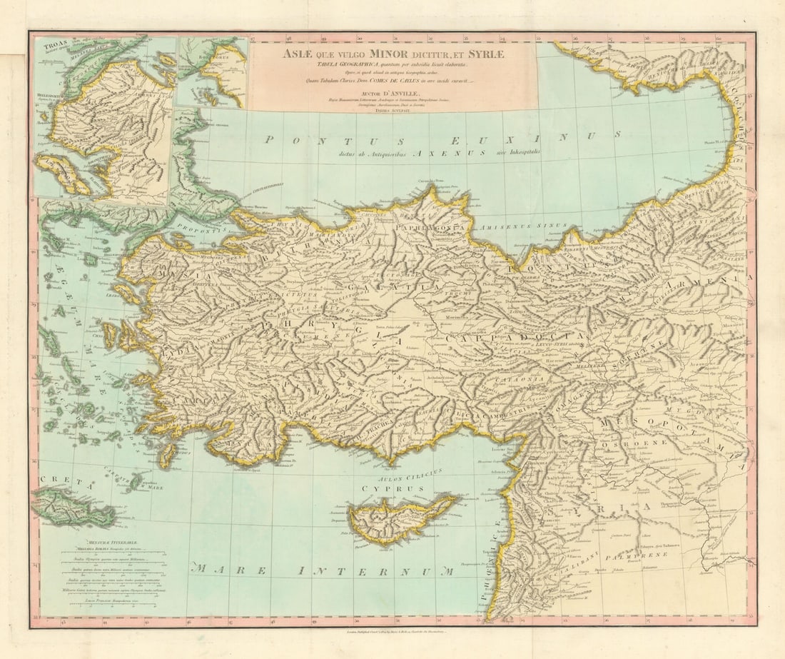 Asiae quae vulgo Minor dicitur, et Syriae. Ancient Turkey. D'ANVILLE 1815 map: Asiae quae vulgo Minor dicitur, et Syriae. Tabula geographica, quantum per subsidia licuit elaborata, opere, si quod aliud in antiqua Geographia arduo. Quam tabulam Clariss. Dom Comes de Caylus in