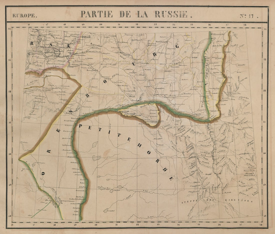 Europe. Russie #17 Ural River Southern Russia Kazakhstan. VANDERMAELEN 1827 map (1 of 1)
