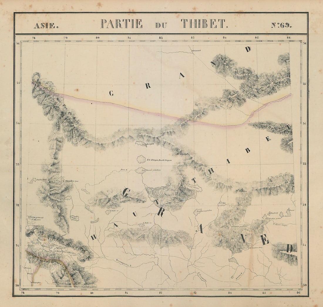 Asie. Thibet #69 Western Tibet. Southern Xinjiang China. VANDERMAELEN 1827 map: Asie - Partie du Thibet - No. 69'. Western Tibet and southern Xinjiang . Philippe Marie Guillaume Vandermaelen. Lithography by Henri Ode. Published 1827. Antique folio-sized lithographic atlas map,