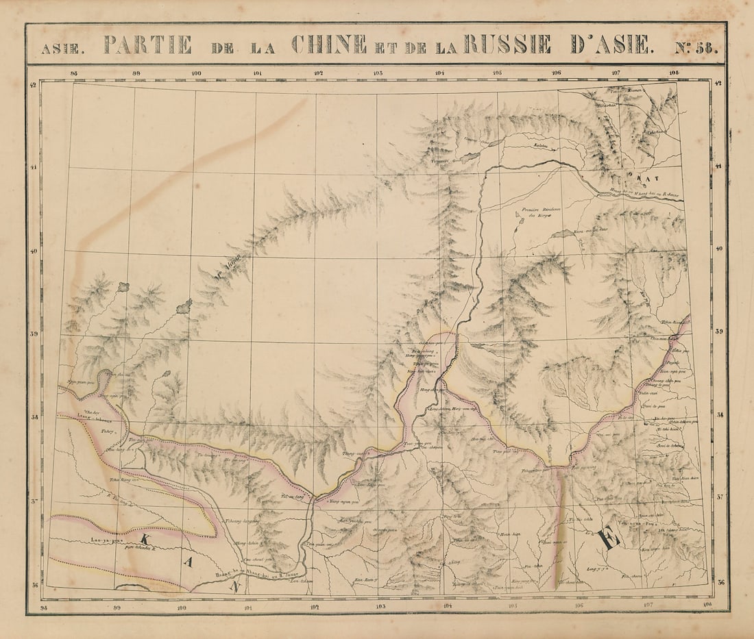 Asie. Chine & Russie d'Asie #58 North-central China. VANDERMAELEN 1827 old map: Asie - Partie de la Chine et de la Russie d'Asie - No. 58'. Ningxia, parts of southern Gansu, north-eastern Qinghai, central Inner Mongolia and north-eastern Shaanxi. Southern parts of the Gobi desert