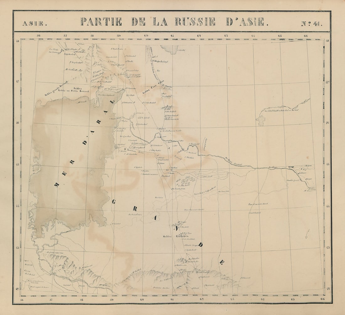 Asie. Russie d'Asie #41 Aral Sea. Uzbekistan Kazakhstan. VANDERMAELEN 1827 map (1 of 1)