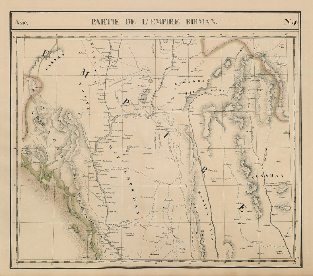 Asie. Empire Birman #96 Western Burma & North Thailand. VANDERMAELEN 1827 map: Asie - Partie de l'Empire Birman - No. 96'. Western Burma/Myanmar and Northern Thailand . Philippe Marie Guillaume Vandermaelen. Lithography by Henri Ode. Published 1827. Antique folio-sized