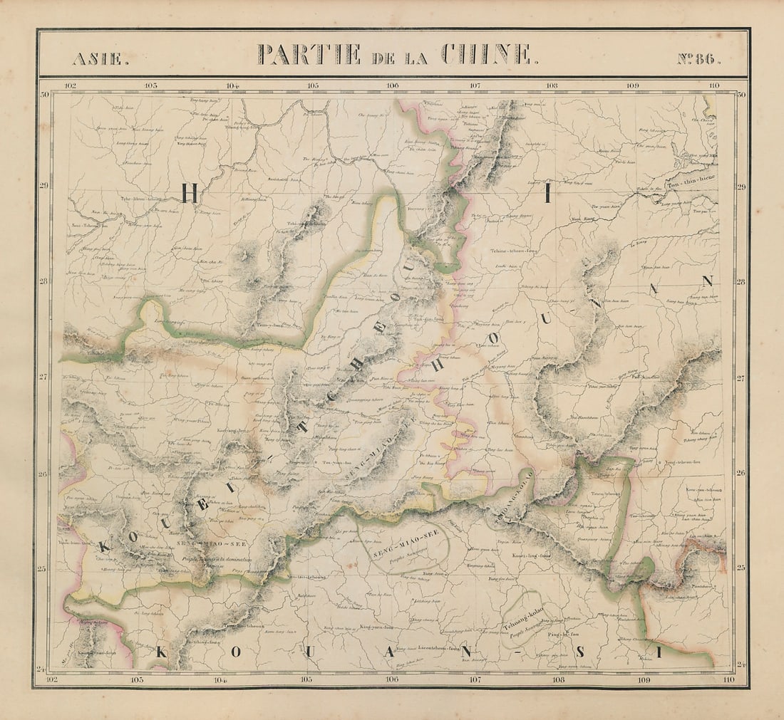 Asie. Chine #86 China Guizhou Guangxi Hunan Chongqing. VANDERMAELEN 1827 map: Asie - Partie de la Chine - No. 86'. Guizhou with northern Guangxi, western Hunan, Chongqing, south-eastern Sichuan and south-western Hubei . Philippe Marie Guillaume Vandermaelen. Lithography by