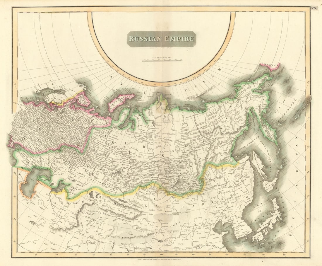 Russian Empire. Russia in Asia & Europe. Siberia. THOMSON 1817 old map: Russian Empire'. Drawn & engraved by Nathaniel Robert Hewitt for John Thomson's "New General Atlas". Published 1817 - Published in 1817. Engraved on 12th August 1814; this date is marked on the map.