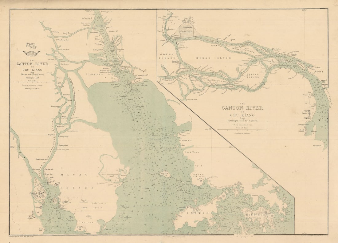 The Canton River or Chu-Kiang from Macao and Hong Kong WELLER 1863 old map (1 of 1)