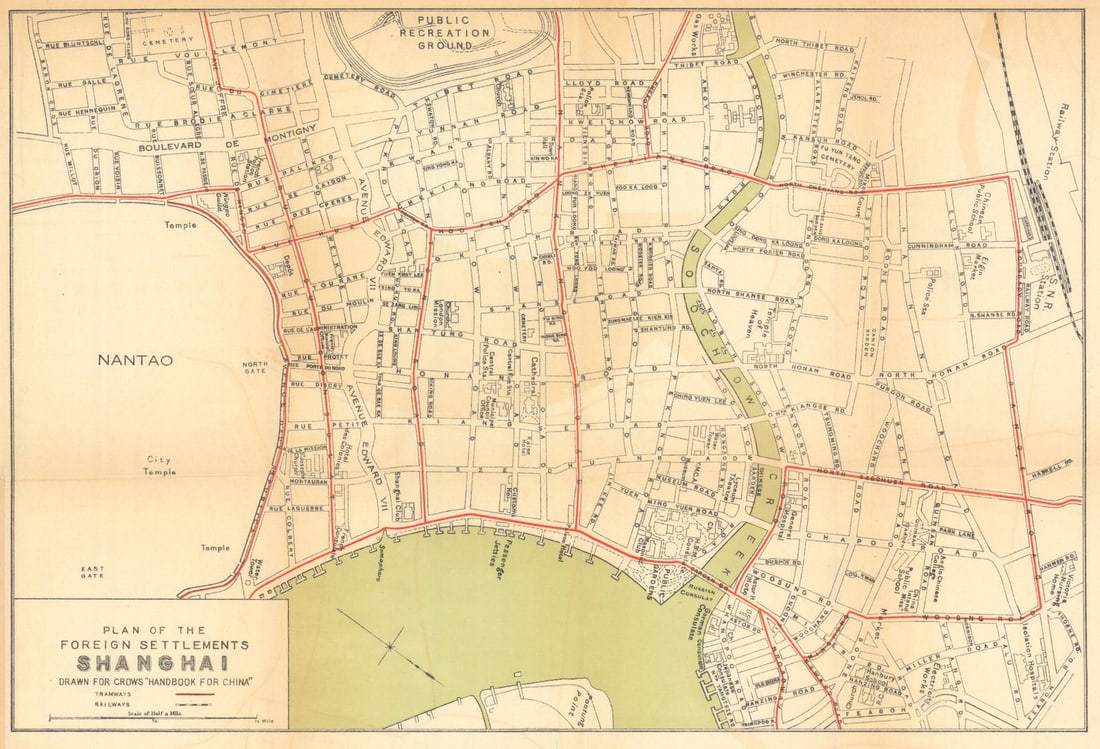 City plan of the Foreign Settlements in Shanghai, China by Carl Crow 1933 map (1 of 1)
