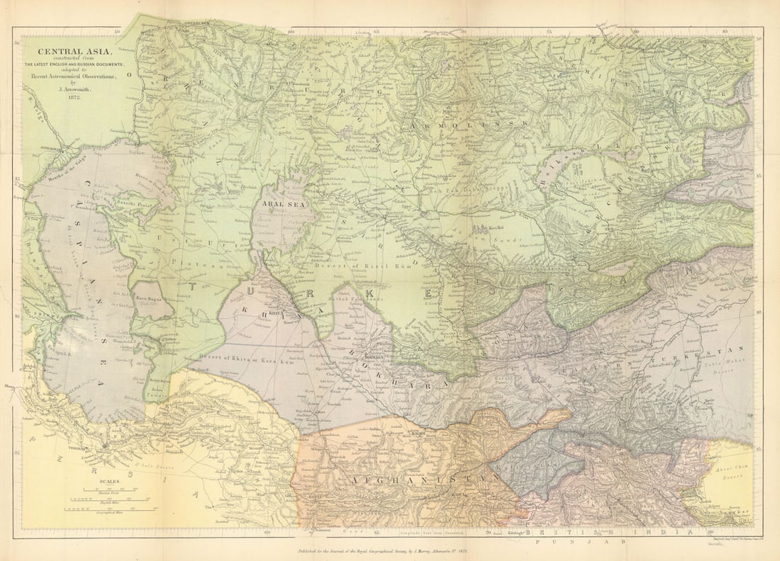 Central Asia from English & Russian surveys. 50x36cm. Arrowsmith/RGS 1875 map (1 of 1)