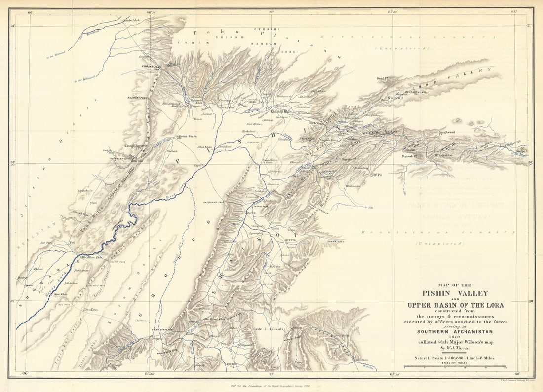 RGS Great Game frontier-Pishin Valley/Upper Lora-Afghanistan-Pakistan 1880 map: Map of the Pishin Valley and Upper Basin of the Lora, constructed from the surveys & reconnaissances executed by officers attached to the forces serving in Southern Afghanistan, 1879, collated wit