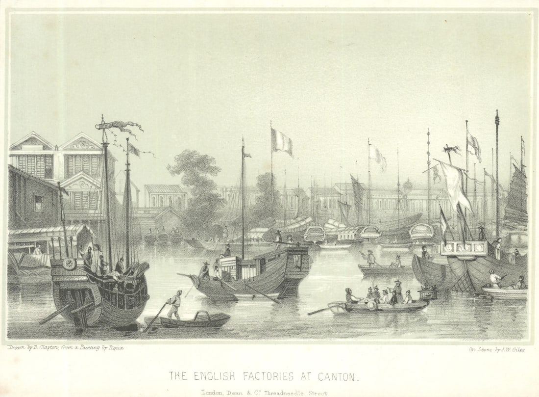 The English Factories at Canton-Guangzhou-Clayton/Giles China lithograph c1845 (1 of 1)