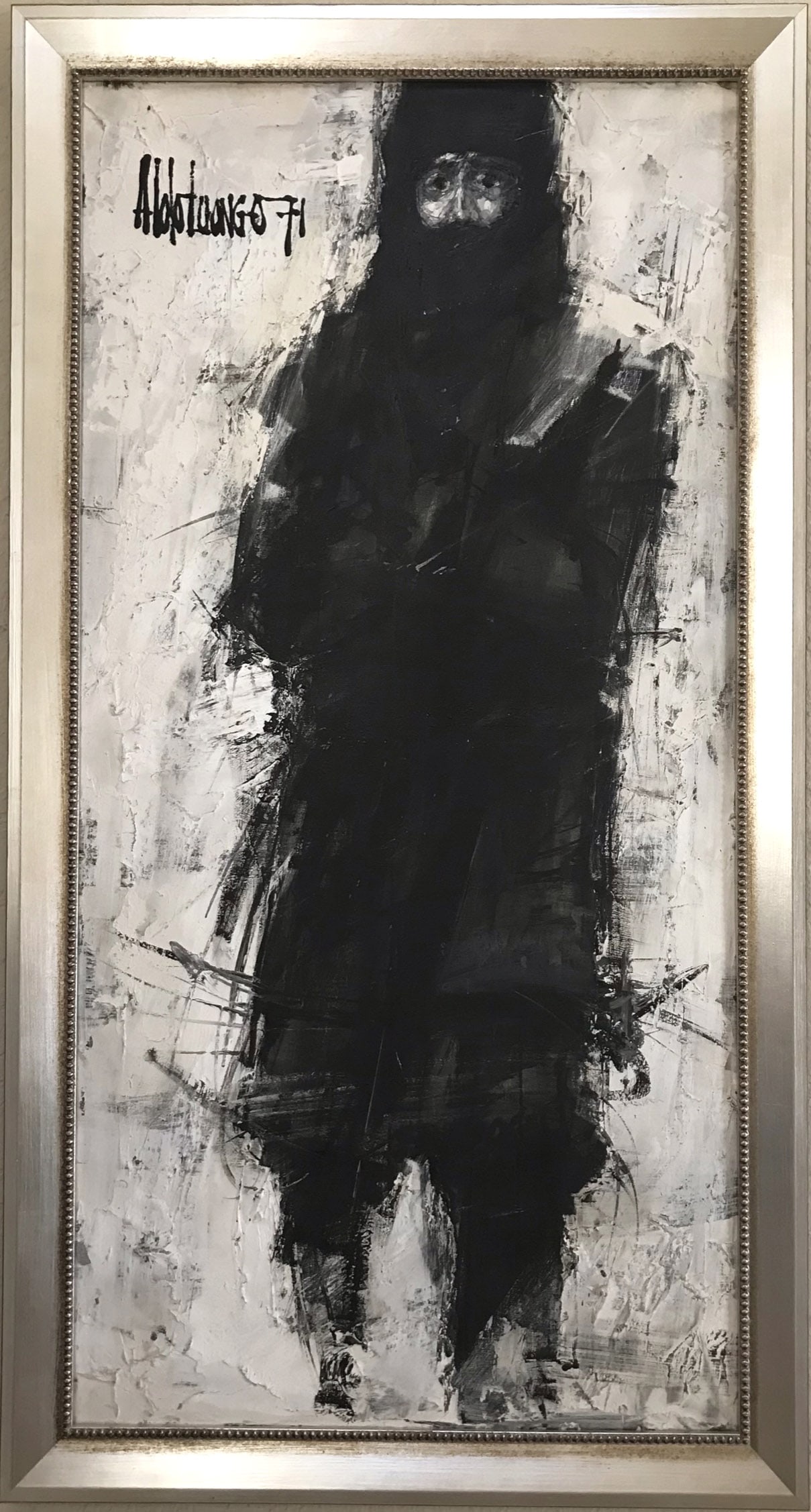 Aldo Luongo Man in Black 1971 Original Oil Painting on Canvas, Framed - 2