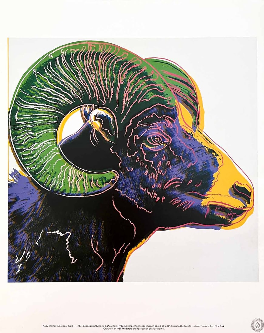 Andy Warhol Pop Art Bighorn Ram 1983: Title: Andy Warhol Pop Art Bighorn Ram 1983 Description: Artist: Andy Warhol. \nCountry: USA. \nTitle: Bighorn Ram. \nPrinted: Offset in 1983, in Germany. \nMarks: Not signed, not numbered. \nPaper Si
