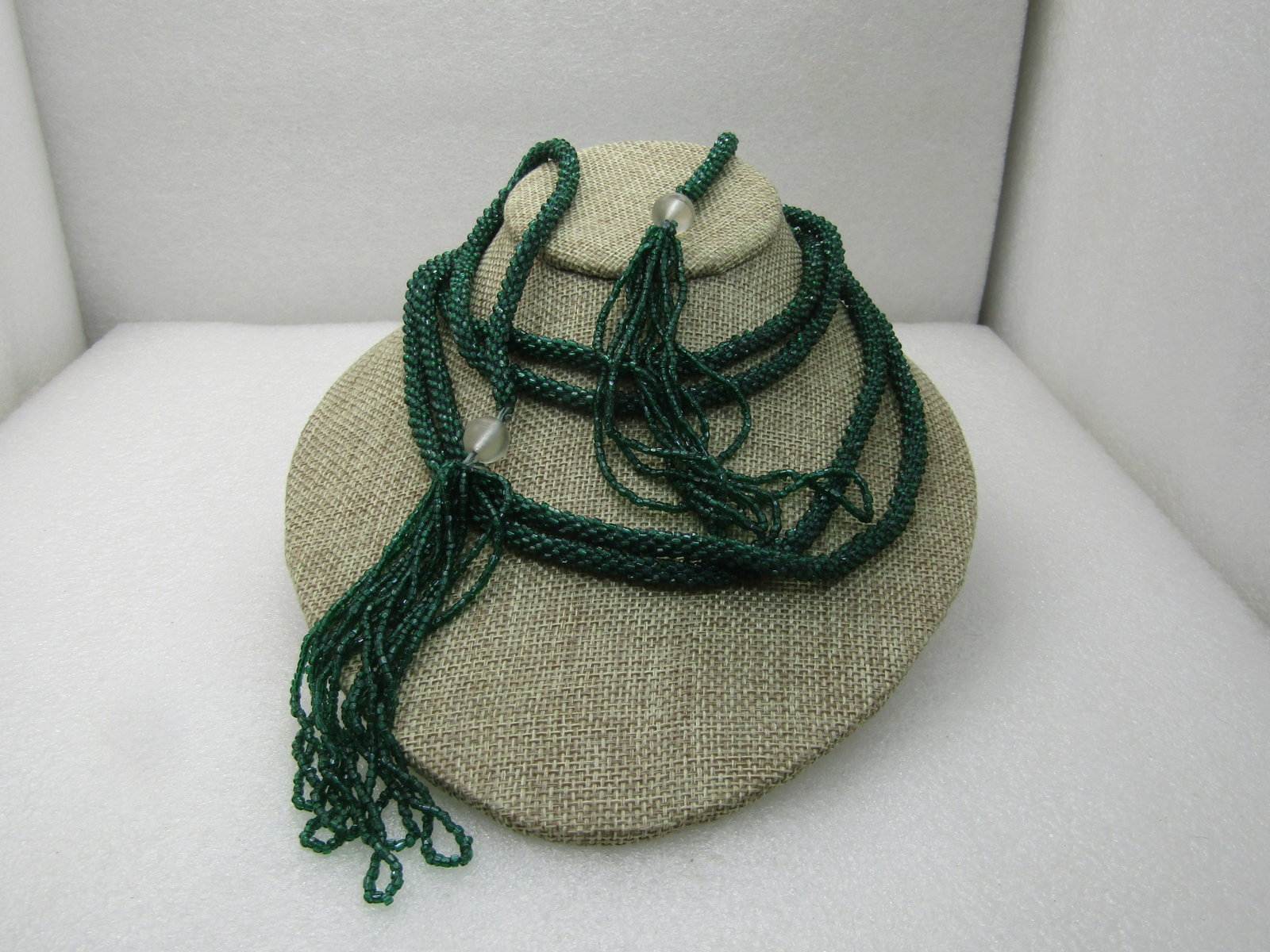 Vintage 40" Green Seed Beaded Belt/Necklace, Long Tassel Sash, Early 1900's - 2