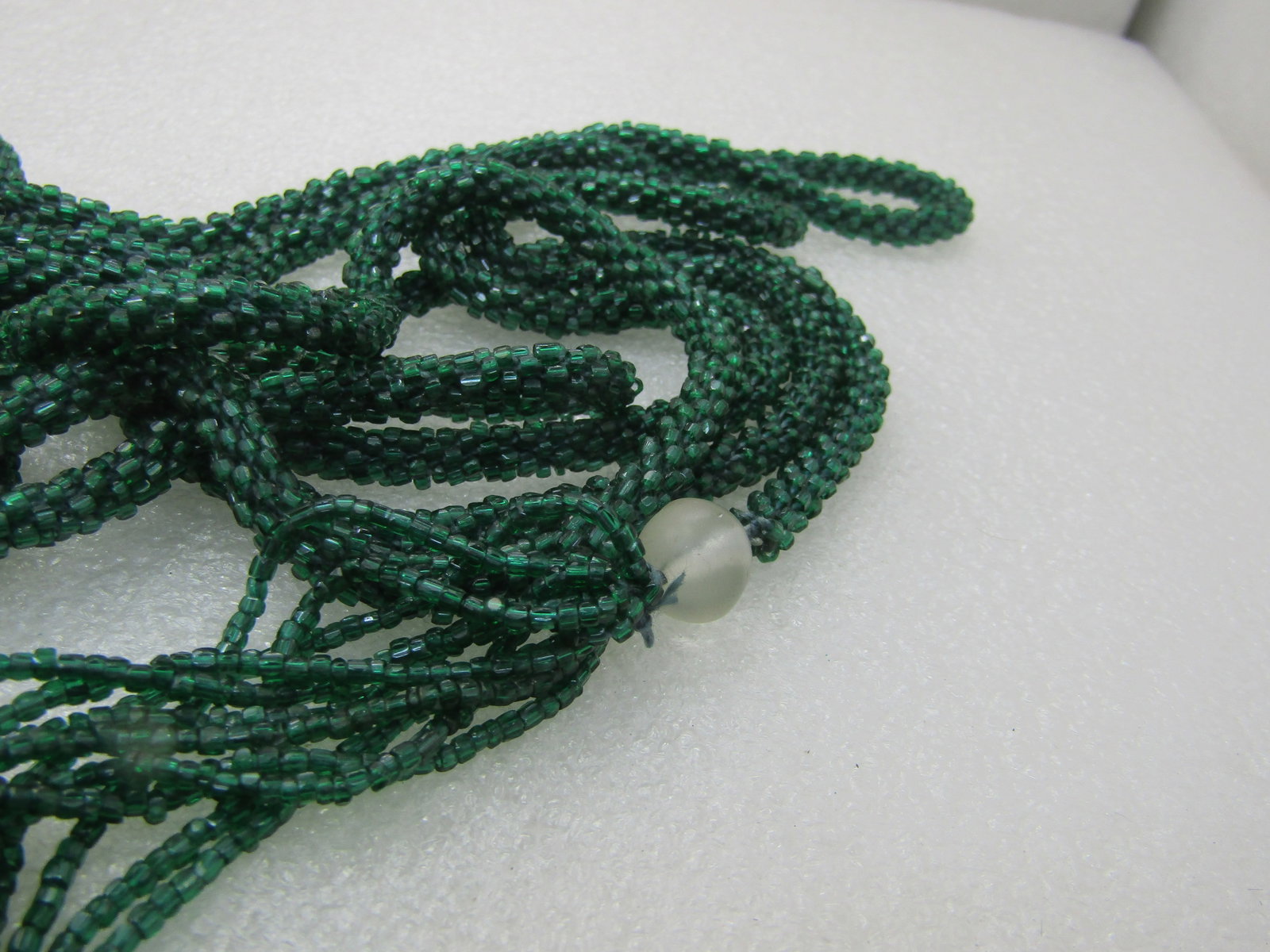 Vintage 40" Green Seed Beaded Belt/Necklace, Long Tassel Sash, Early 1900's - 7