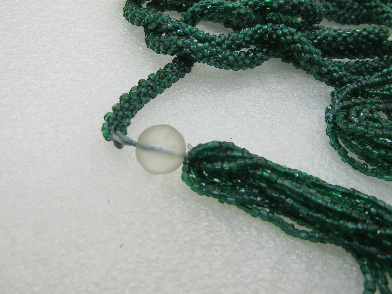 Vintage 40" Green Seed Beaded Belt/Necklace, Long Tassel Sash, Early 1900's - 8